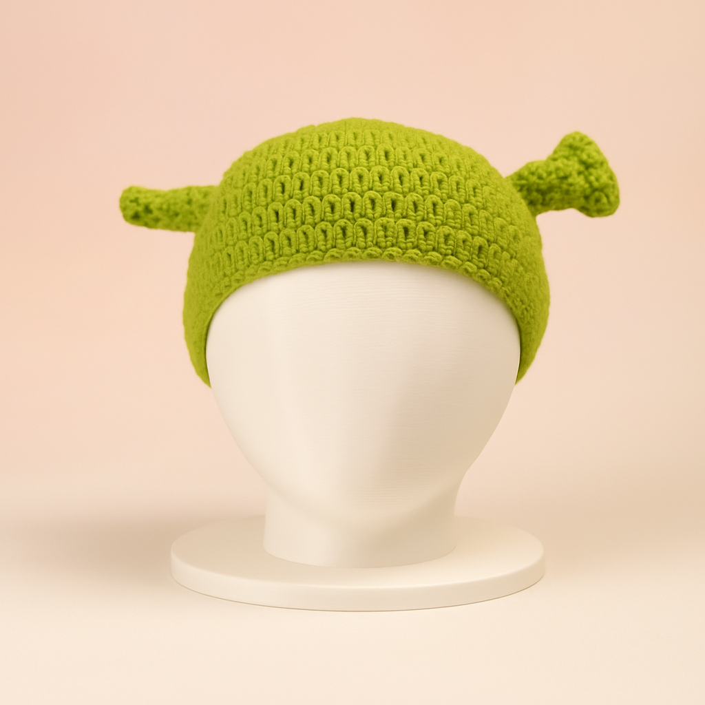 Handmade Shrek-Inspired Crochet Beanie