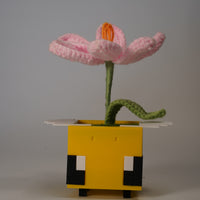 Handmade Crochet Flower in Bee Flower Pot