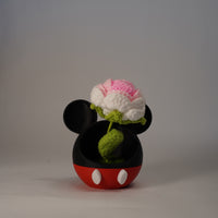 Handmade Crochet Rose in Mouse-Inspired Flower Pot