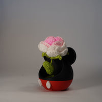 Handmade Crochet Rose in Mouse-Inspired Flower Pot