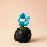 Handmade Crochet Flower in Black Cat Flower Pot