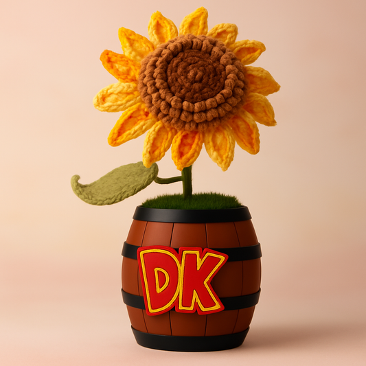 Handmade Crochet Sunflower in DK Barrel Pot