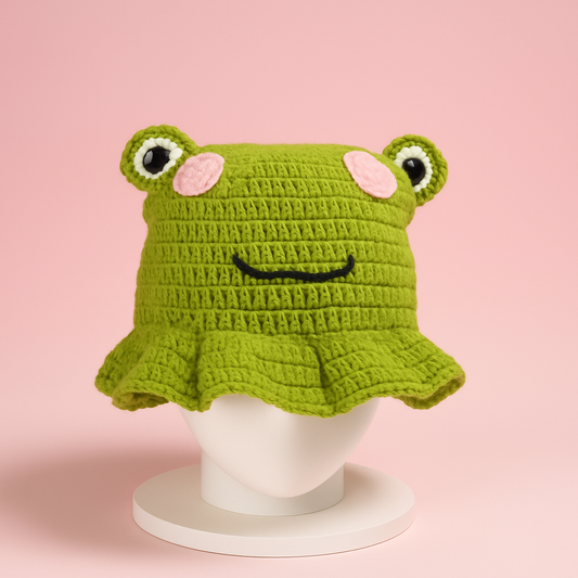 Handmade Frog-Inspired Crochet Bucket Hat