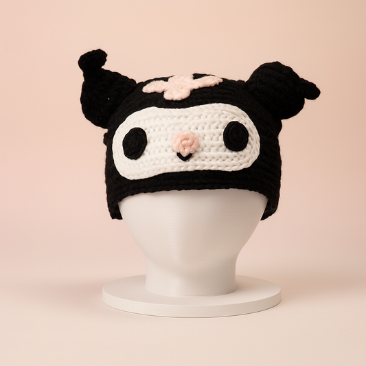 Handmade Kuromi-Inspired Crochet Beanie